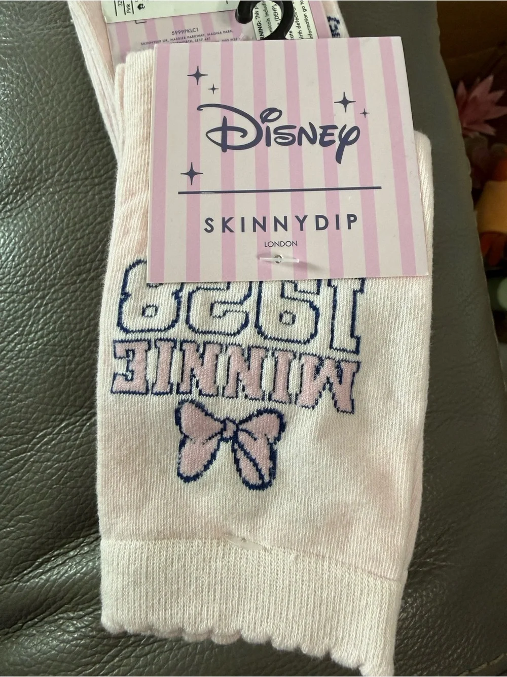 Disney Pink and Navy Minnie Bow Socks. Size S/M